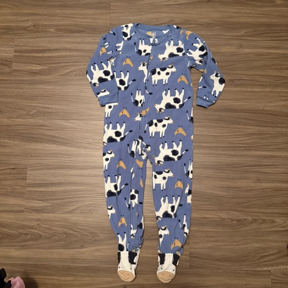 Carter's Blue Cow Print Fleece Kids Footie Pajamas size 5T - Picture 4 of 7